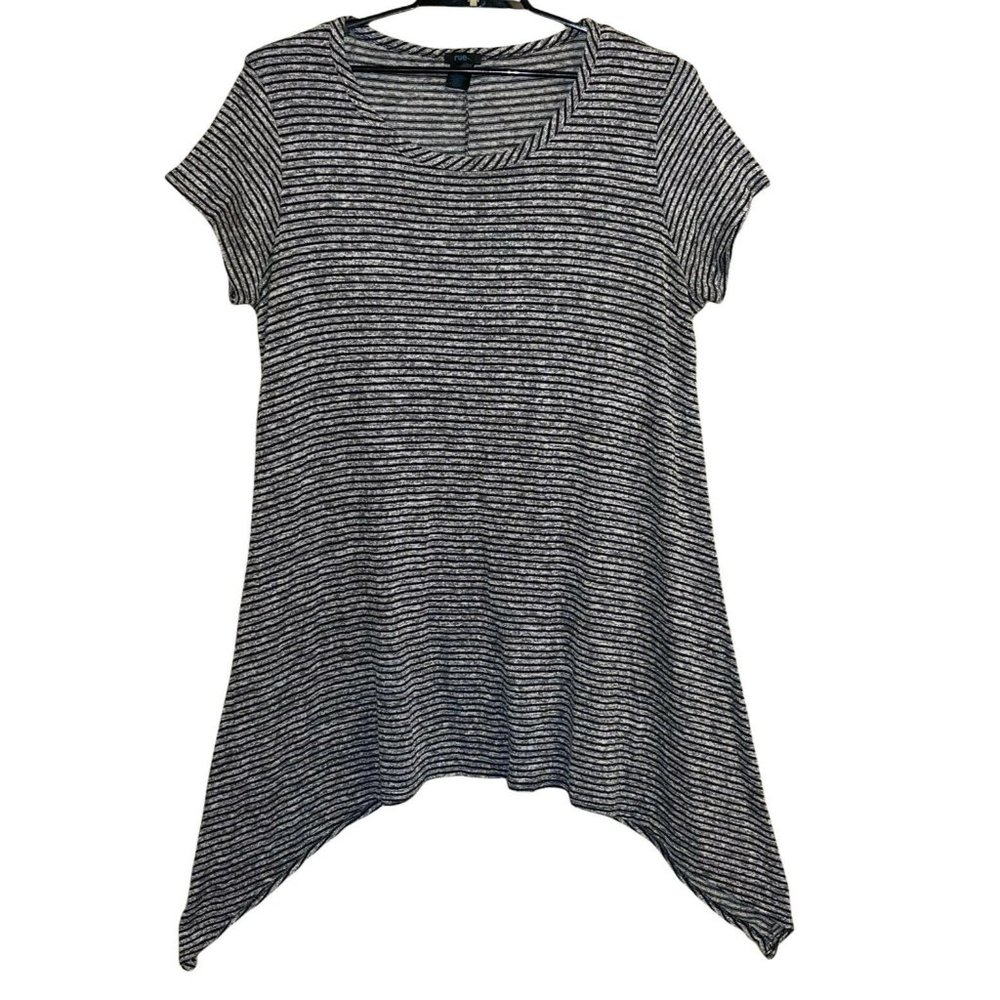 Rue+ Women Swing Dress 4X Striped Black White Short Sleeve Shark Bite Stretch US - Picture 1 of 9